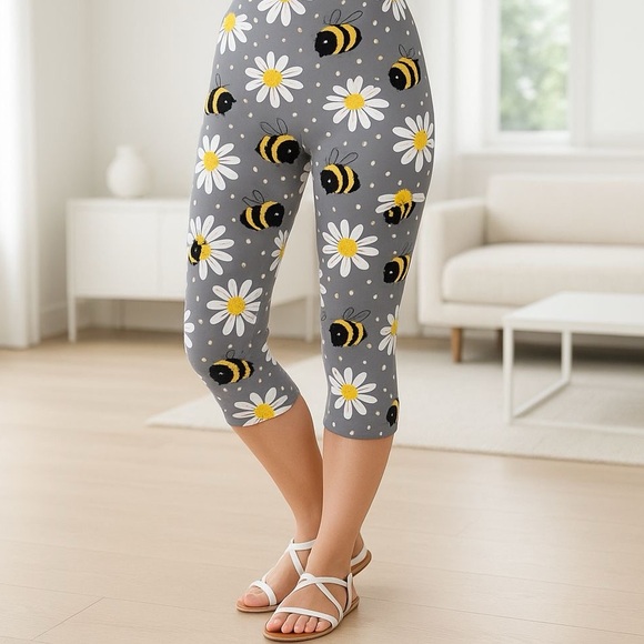 OS NEW Womens Bee Capri Leggings Buttery Soft High Waist Yoga Pants - Picture 4 of 12